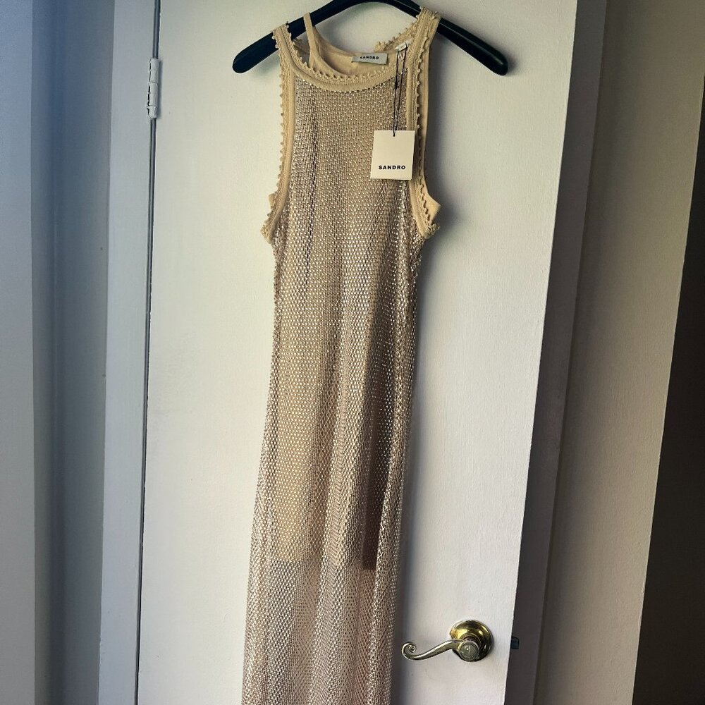 Sandro Hollywood Mesh Dress in Gold - Tags On